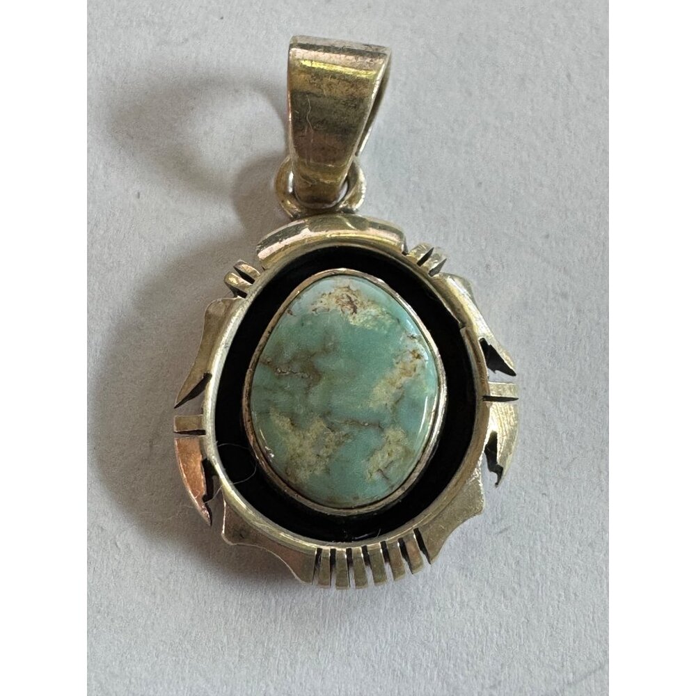 26.5mm DD 925 Sterling Silver Slide Closure Pendant w/ Turquoise like Gemstone